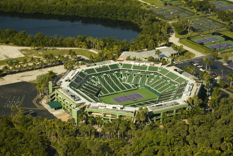 The Crandon Park Tennis Center and stadium in Key Biscayne, Miami region, Florida, USA. The Crandon Park Tennis Center and stadium in Key Biscayne, Miami region, Florida, USA.