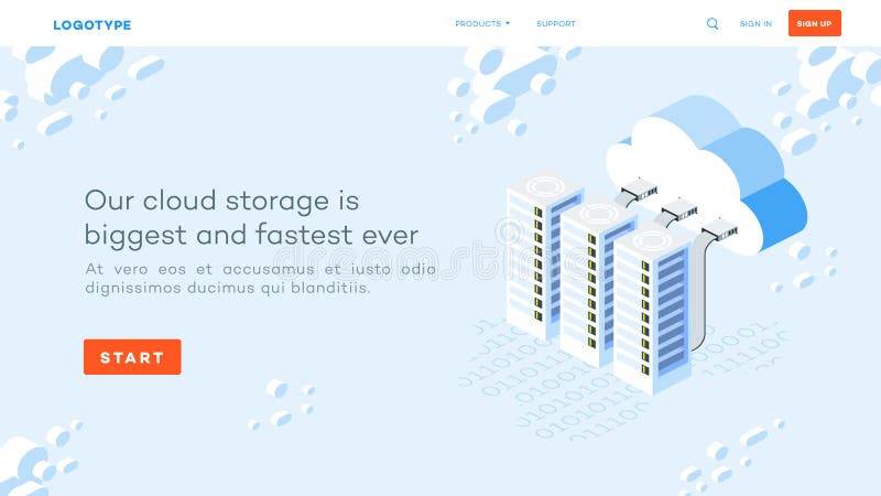 Centro de datos isométrico, ilustración conceptual de hospedaje en nube ilustración del vector