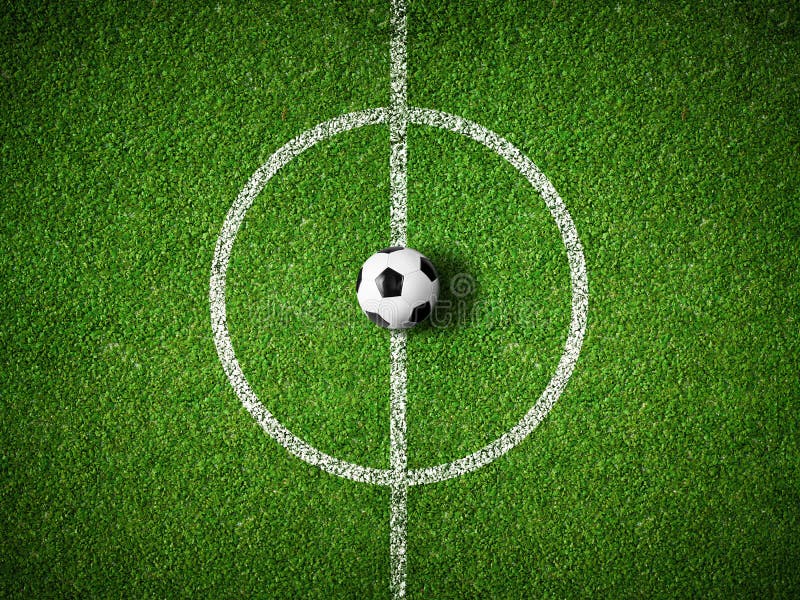 Centro do campo de futebol e fundo da opinião superior da bola fotografia de stock Centro do campo de futebol e fundo da opinião superior da bola fotografia de stock