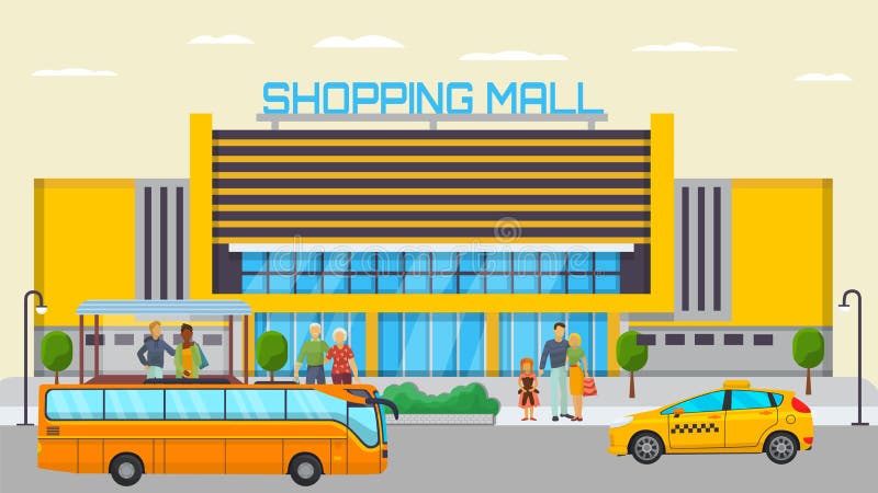 Centru comercial de transport comercial cu diferite orașe în picioare și în așteptarea ilustrării vectorilor de transport. galben royalty free illustration