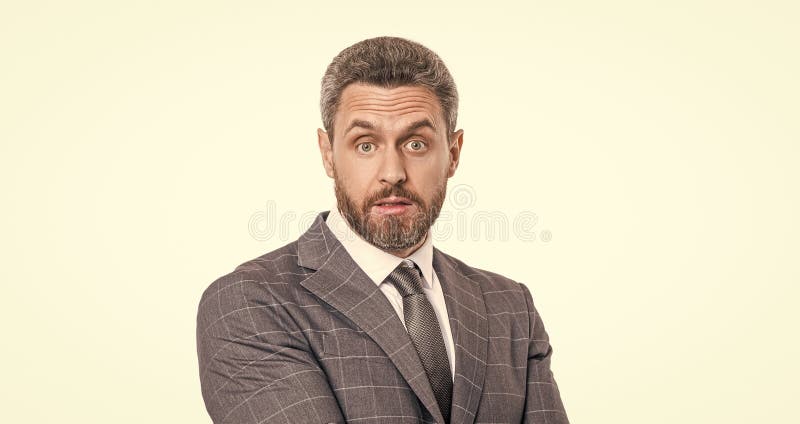 CEO. Ehrgeiziger schockierter Geschäftsmann in Formalware. Erfolgreicher Geschäftsmann isoliert auf Weiß. Geschäft lizenzfreies stockbild