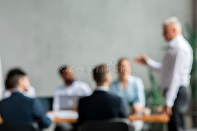 Ceo Giving Speech during Corporate Meeting in Office, Blurred Background  Stock Photo - Image of background, multiracial: 186174594