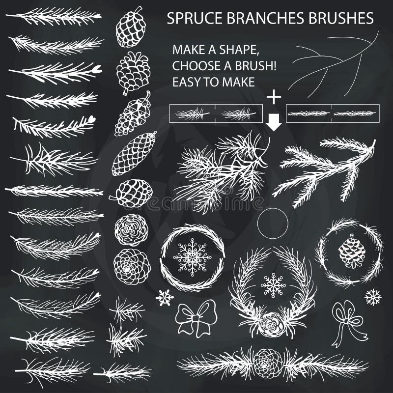 Cepillos Spruce de las ramas, conos del pino, silueta del arco pizarra libre illustration Cepillos Spruce de las ramas, conos del pino, silueta del arco pizarra libre illustration