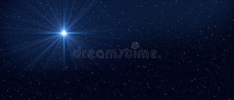 Cer albastru închis cu stea strălucitoare. format baner. steaua de Crăciun de Crăciun a Nașterii Domnului Iisus Hristos stock photo