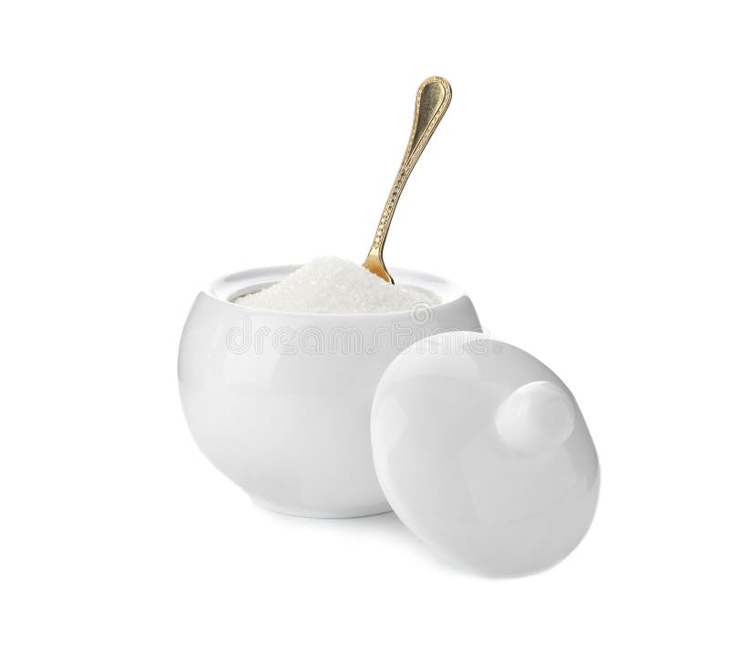 Ceramic Bowl with Sugar and Spoon Isolated Stock Photo Image of pure