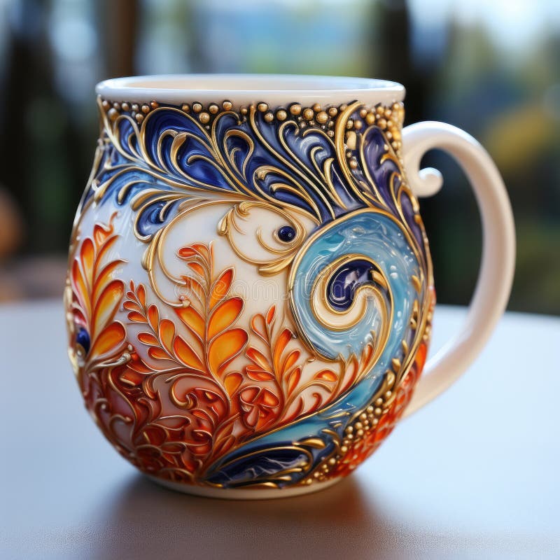 Realistic Hyper-detailed Coffee Mug With Unique Design stock illustration