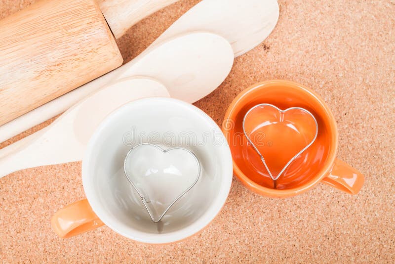 Ceramic Cups with Cookies Cutter Stock Image Image of heart, element