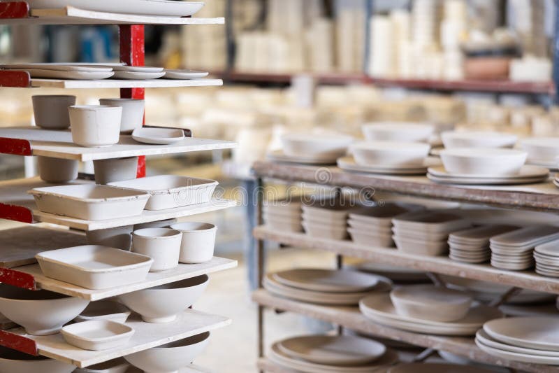 Ceramic Dishes Blanks on Factory Rack Stock Image Image of sculpting, indoors 318568965