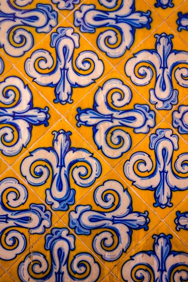 Ceramic Floor Tiles with Blue and Yellow Colored Beautiful Decorations Stock Photo Image of