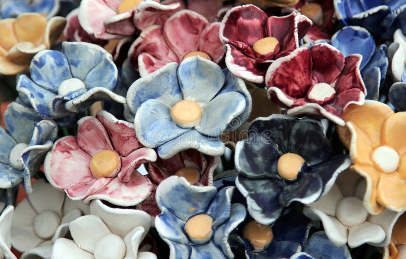 Ceramic Flower Pot With Flowers Hung On The Wall, Decorating The Stock Image Image of garden