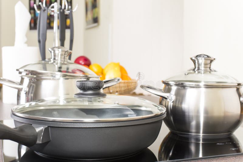Ceramic hob with pans stock photo. Image of kitchen, fruit 36900106