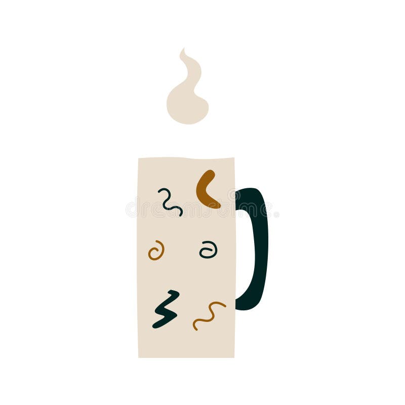 Ceramic mug with a hot drink. A porcelain cup with tea or coffee with smoke or steam. Vector illustration in a flat stock illustration
