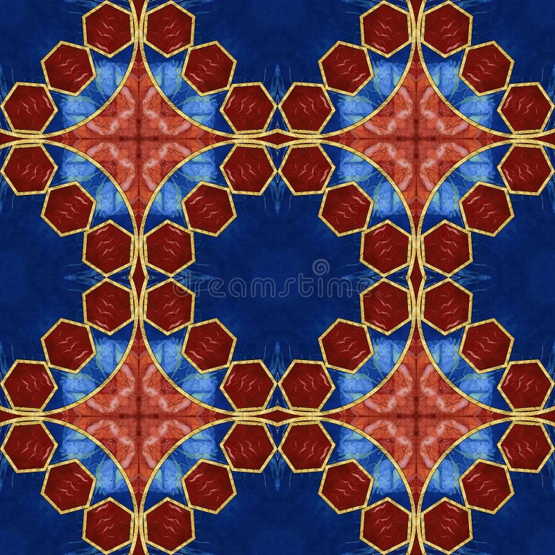 Ceramic tile pattern. Agate. Ornament. Geometric seamless pattern. Illustration in stained glass style. Geometric openwork. Art royalty free illustration