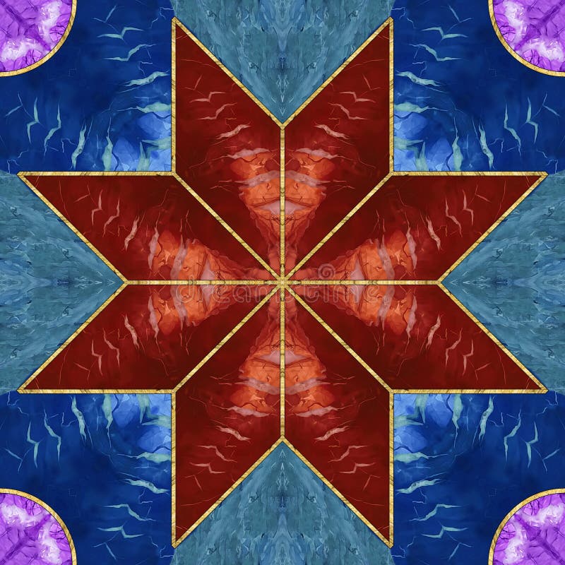 Ceramic tile pattern. Jasper. Ornament. Geometric seamless pattern. Illustration in stained glass style. Geometric openwork. Art vector illustration