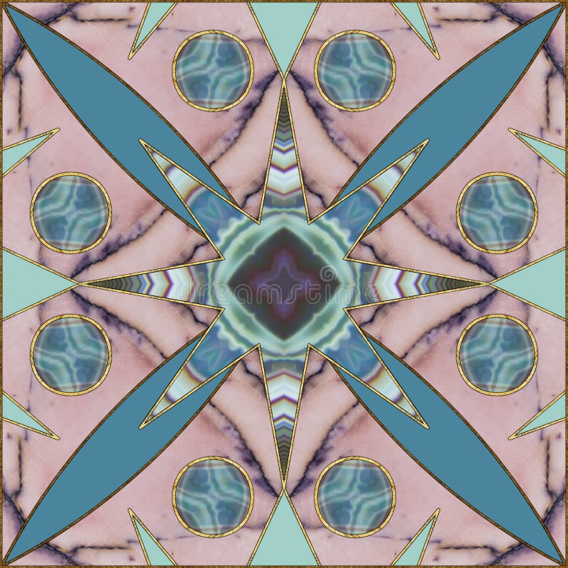 Ceramic tile pattern. Modern ornament. Geometric seamless pattern. Illustration in stained glass style. Geometric openwork. Art royalty free illustration