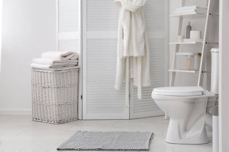 Ceramic Toilet Bowl in Stylish Bathroom. Idea for Design Stock Photo
