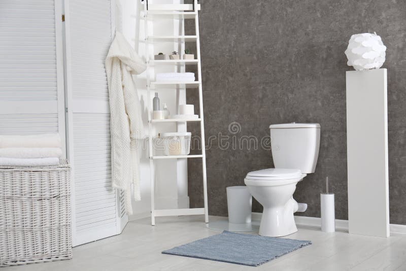 Ceramic Toilet Bowl in Stylish Bathroom. Idea for Interior Stock Image