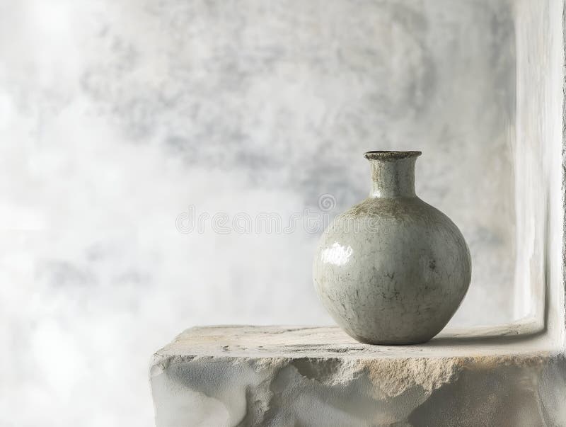 Ceramic vase, light background, simple composition, muted tones vector illustration