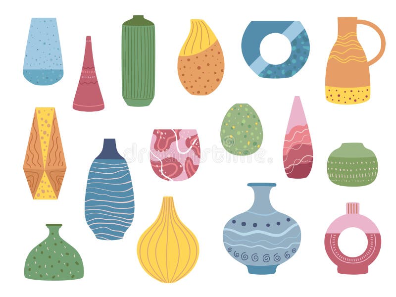 Ceramic Vases. Modern Pottery, Different Contemporary Shapes, Isolated