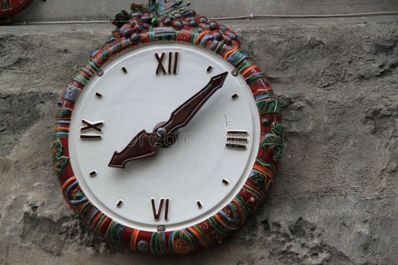 Ceramic Wall Clock on Grey Wall Stock Photo Image of ceramic, hour