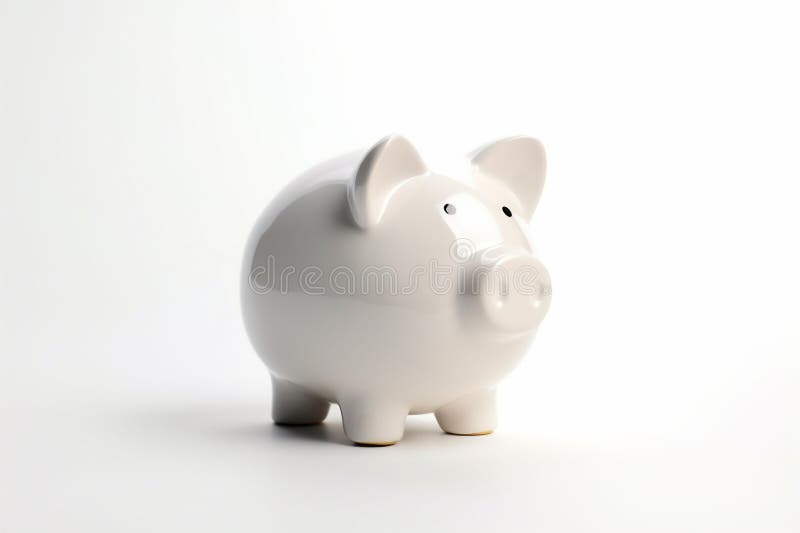 Ceramic white piggy bank with white background,concept of savings,foresight,banking,ai generated