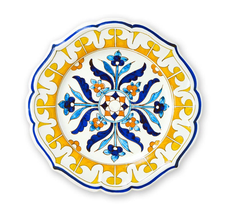 Ceramics decorative plates, Islamic plate with mandala pattern, View from above isolated on white background with clipping path stock photos Ceramics decorative plates, Islamic plate with mandala pattern, View from above isolated on white background with clipping path stock photos