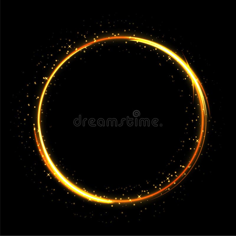 Cerc luminos pe fond negru. urme de strălucire a unui inel de aprindere. cerc vectorial de tragere cu aur. stock illustration