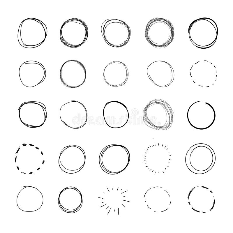 Cerchi di disegno a mano vettoriale, linee di scorrimento arrotondate impostate su Sfondo bianco, elementi di progettazione in bi illustrazione vettoriale Cerchi di disegno a mano vettoriale, linee di scorrimento arrotondate impostate su Sfondo bianco, elementi di progettazione in bi illustrazione vettoriale