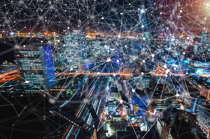 Cerchio di tecnologia di Digital con la vista aerea di Tokyo, Giappone fotografia stock Cerchio di tecnologia di Digital con la vista aerea di Tokyo, Giappone fotografia stock