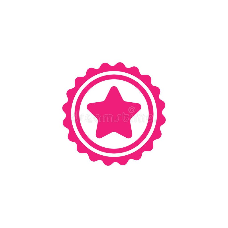 Cerchio rosa con il nastro e stella rosa Icona piana dell'autoadesivo Isolato su bianco Accetti il bottone illustrazione vettoriale
