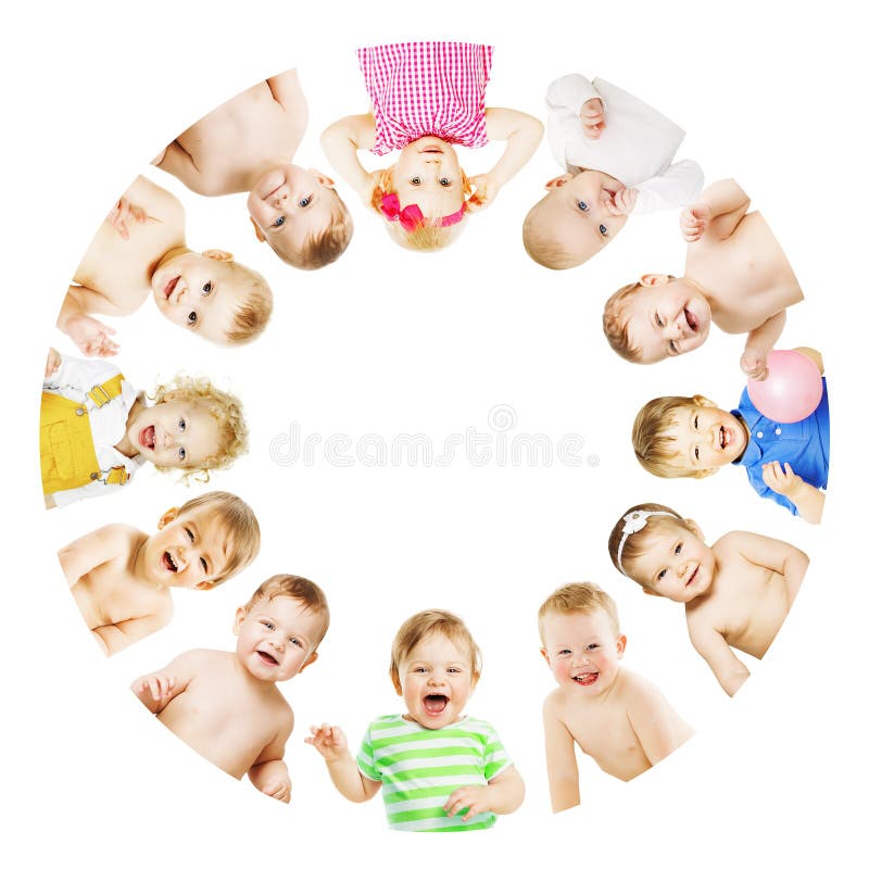 Cercle de groupe d'enfants et de bébés, enfants au-dessus de blanc photo stock Cercle de groupe d'enfants et de bébés, enfants au-dessus de blanc photo stock