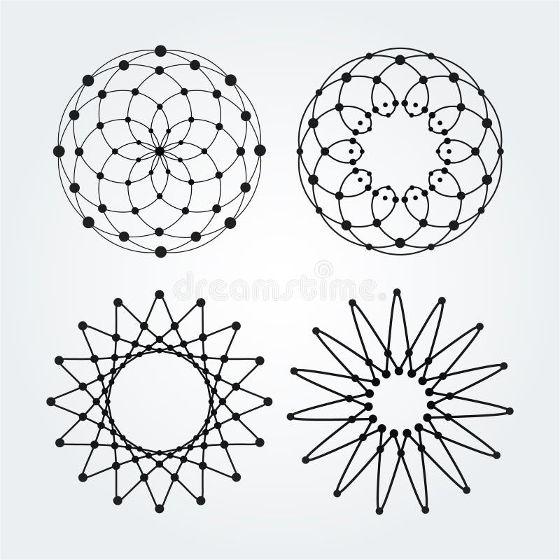 Cercles linéaires de vecteur, étoiles, logos abstraits en spirale et formes rondes Éléments de conception des points et des ligne illustration de vecteur Cercles linéaires de vecteur, étoiles, logos abstraits en spirale et formes rondes Éléments de conception des points et des ligne illustration de vecteur