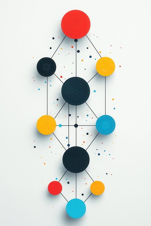 Cercuri geometrice colorate conectate pentru a reprezenta rețeaua de comunicații digitale royalty free illustration