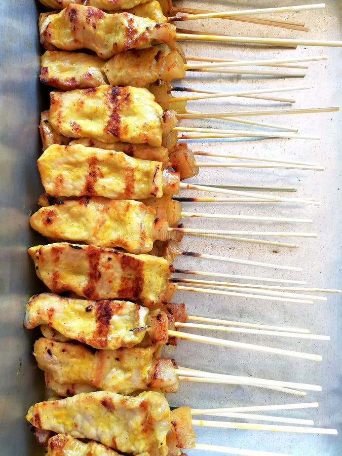 Cerdo del primer satay Asado a la parilla del cerdo con curry foto de archivo Cerdo del primer satay Asado a la parilla del cerdo con curry foto de archivo