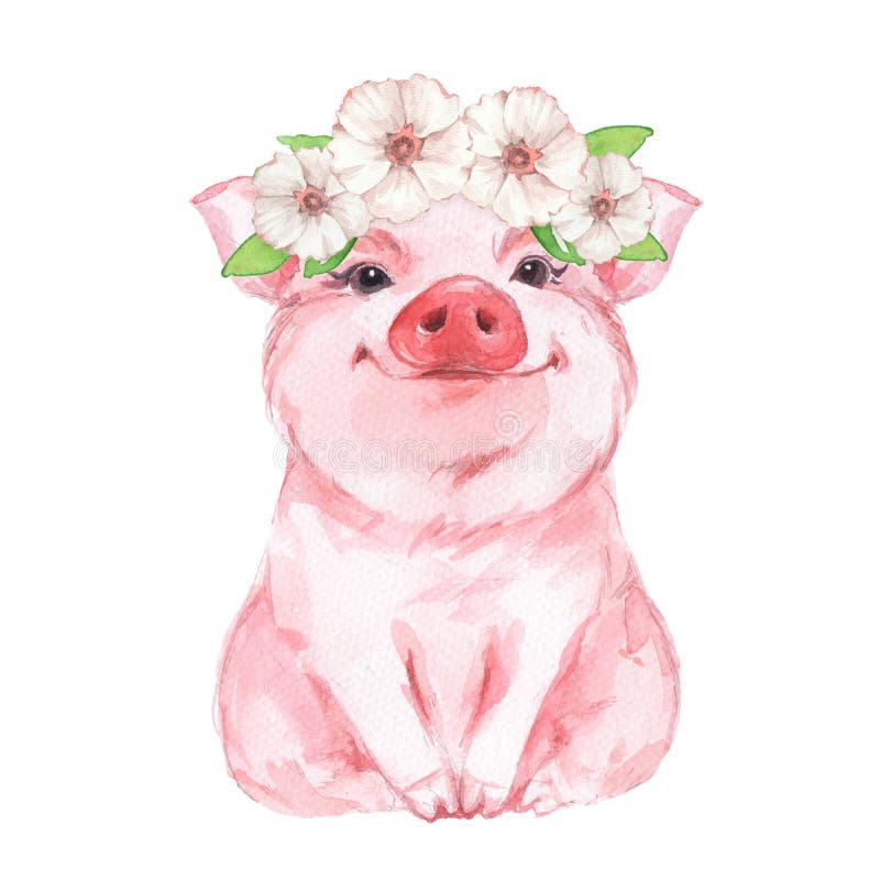 Cerdo divertido que lleva una guirnalda Aislado en blanco ilustración del vector Cerdo divertido que lleva una guirnalda Aislado en blanco ilustración del vector