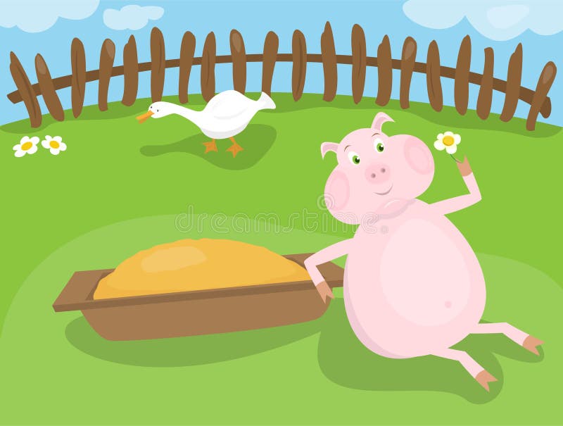 Vector illustration: pig relax on a farm. Vector illustration: pig relax on a farm.