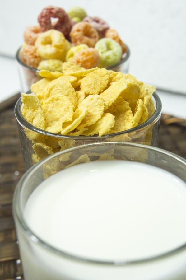 Cereal Cornflakes Milk Breakfast Meal Drink Bowl Concept Stock Image
