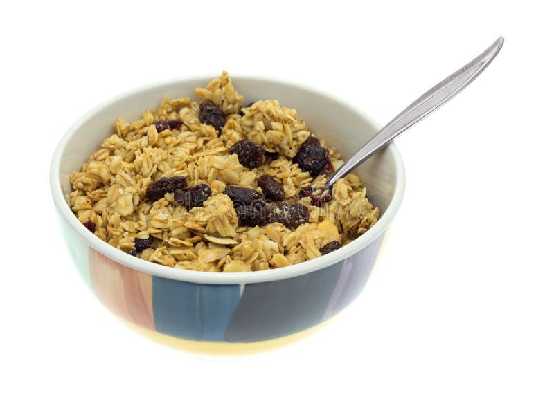Cereal Del Granola En Cuenco Con La Cuchara Foto de archivo Imagen de