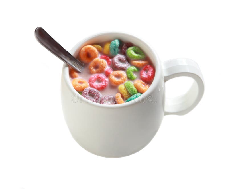 Milk cup and cereal stock photo. Image of cereal, pink 7197168