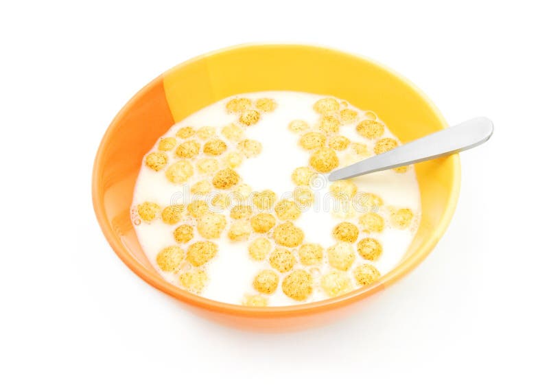 Cereal and milk bowl isolated on white. Crispy diet stock images, royalty-free photos and pictures