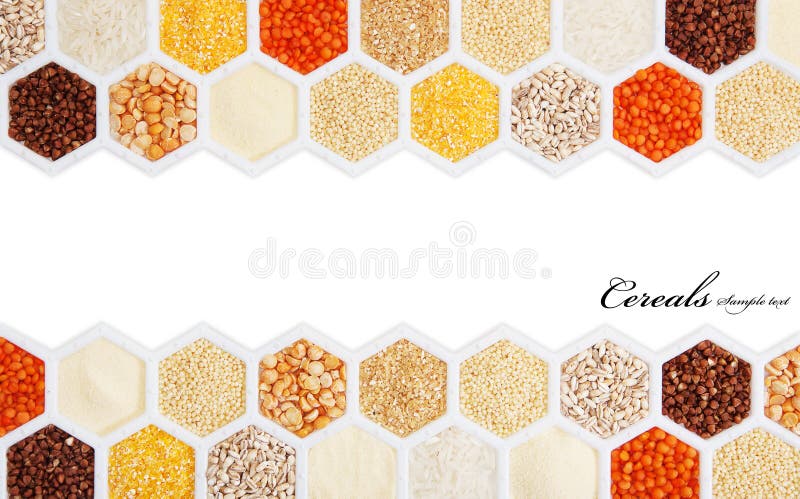 Hexágonos diferente variedades de cereales.
