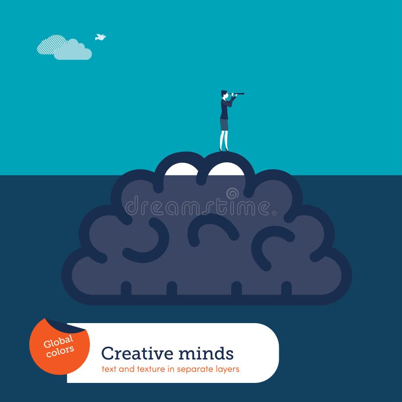 Cerebro debajo del agua y de la empresaria con el catalejo que ayuda con nuevas ideas creativas libre illustration Cerebro debajo del agua y de la empresaria con el catalejo que ayuda con nuevas ideas creativas libre illustration