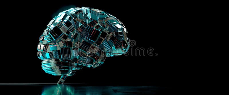 Futuristic digital brain in a dark setting. Created with the help of Generative AI tools. Futuristic digital brain in a dark setting. Created with the help of Generative AI tools.