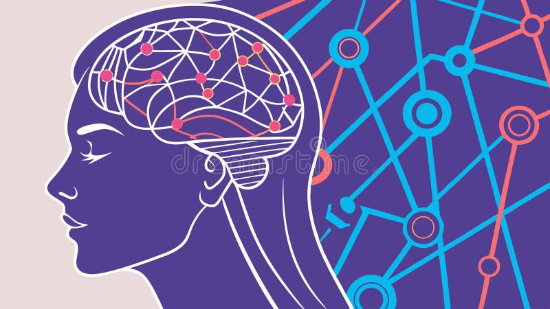 Cerebro humano con conexiones de red AI concepto red neuronal diseño vectorial digital AI generativo ilustración del vector
