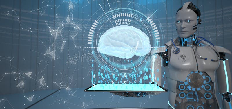 Cerebro humano de la tableta Humanoid del robot ilustración del vector Cerebro humano de la tableta Humanoid del robot ilustración del vector