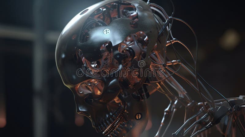 Cerebro robot procesa información ilustración de arte digital ai generativo.