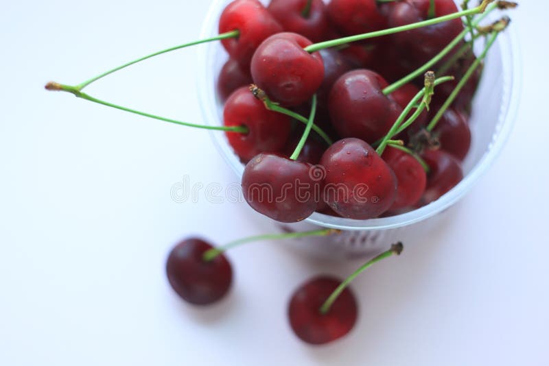 Cerejas vermelhas frescas em uma bacia em claro - fundo cor-de-rosa do pó Espaço da cópia, estilo minimalistic fotos de stock royalty free Cerejas vermelhas frescas em uma bacia em claro - fundo cor-de-rosa do pó Espaço da cópia, estilo minimalistic fotos de stock royalty free