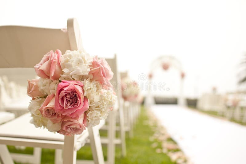 Wedding ceremony in garden with a kiosk and chairs. Wedding ceremony in garden with a kiosk and chairs