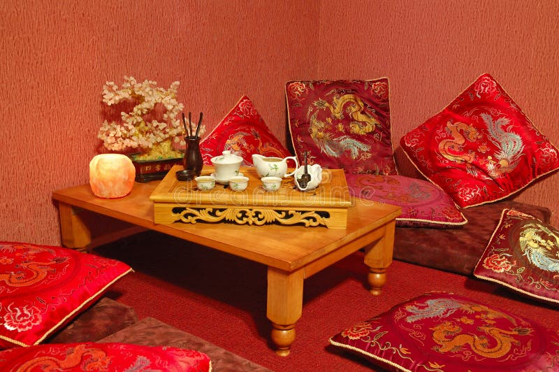 Interior of japanese or chinese restaurant in red tone. Interior of japanese or chinese restaurant in red tone