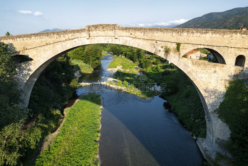 Ceret (Pyrenees, France): Historic Bridge Stock Photo - Image of river ...